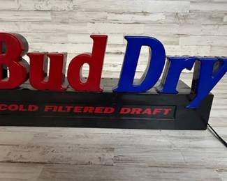 Vintage Bud Dry Budweiser Beer Lighted 3D Bar Sign Needs Bulb