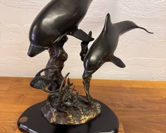 SPI Dolphin & Fish Bronze Sculpture