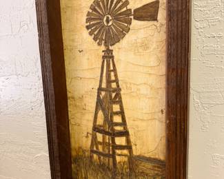 Original textured signed painting of windmill
