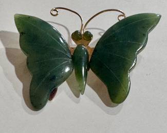 Jade butterfly brooch