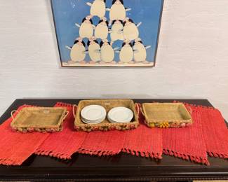 Vintage raffia casserole holders and placemats