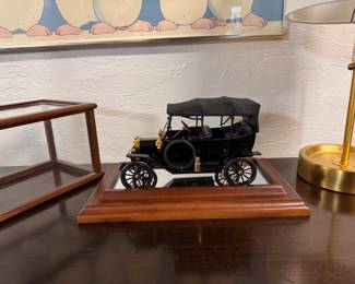Replica vintage car in wood and glass display case box