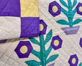 Antique quilt, purple flowers