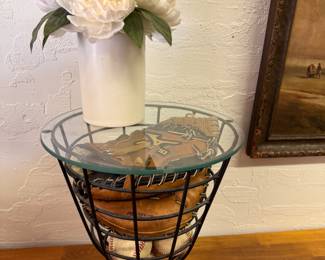 Funky “Have a Catch” side table with baseballs and catchers mitt