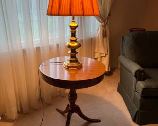 Merman round table, brass lamps