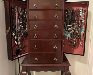 Jewelry cabinet and tons of jewelry, vintage and contemporary.