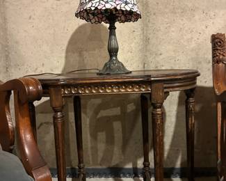 Two tiffany style lamps. Three spindle leg tables.
