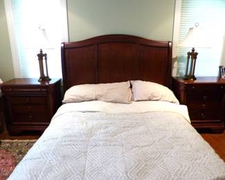 Bedroom set with bed, pair of night tables, dresser with mirror