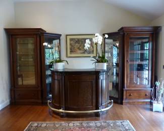 Pair of lighted cabinets for display, electronics, wine, glasses, collectibles, free standing bar