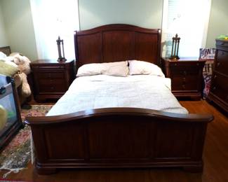 Bedroom set with bed, pair of night tables, dresser with mirror