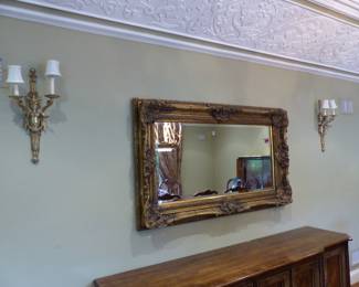 Pair of sconces, large decorative mirror