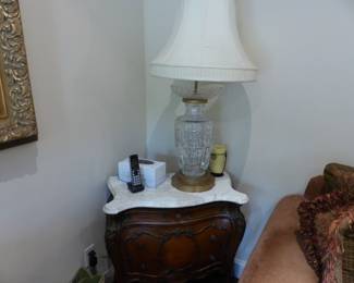 Bombay chest with marble top, table lamp