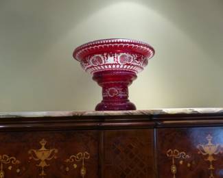 Antique Bohemian ruby over clear cut glass centerpiece bowl