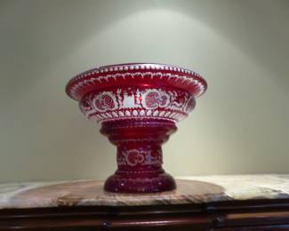 Antique Bohemian ruby over clear cut glass centerpiece bowl