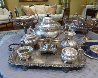 Antique ornate silverplate tea set