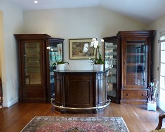 Pair of lighted cabinets for display, electronics, wine, glasses, collectibles, free standing bar
