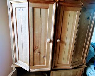 Pine media cabinet- may be used for clothing storage, convert to coffe or wine bar - NICE !