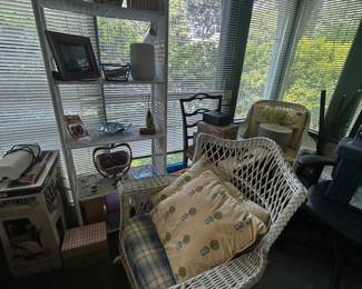 More wicker and shelf in sunroom/ office