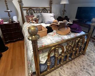 Heavy brass bed includes bedding, mattress set