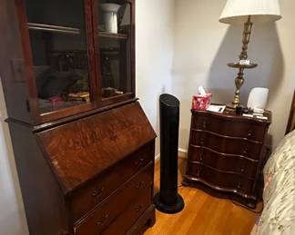 Slant front secretary desk with glass bookcase