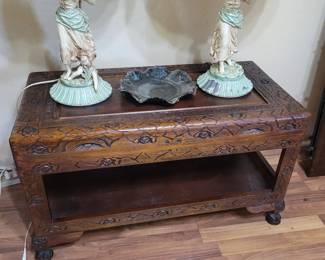 Carved Coffee Table with Hidden Compartment