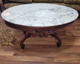 Carved Marble Top Antique Coffee Table