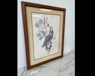 Lot 4482 Vintage Great Horned Owl Lithograph Wall Art Artist Signed Robin Hill