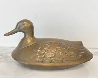 Lot 4332 Large Vintage Brass Duck Trinket Storage Box