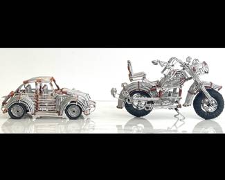 Lot 4296 Wire Motorcycle Volkswagen Beetle Folk Art Sculptures