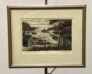 Lot 4307 Norman Merritt Original Etching Cozy Harbor Vista Numbered Signed