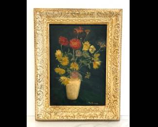 Lot 4245 Vintage M. Baker Moody Floral Art Oil Painting