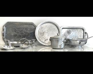 Lot 4260 Vintage Rodney Kent Wrought Aluminum Ice bucket Bowls Platter Candlesticks More