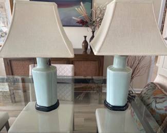 Lot 4267 Vintage Celadon Ceramic Brass Lamps