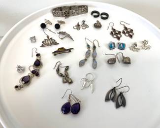Lot 4496 Vintage Sterling Silver Earrings Pendants Cuff Links Bracelet