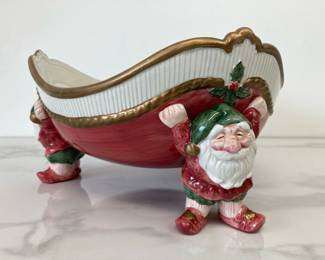 Lot 4355 Vintage Fitz Floyd Old World Elf Holiday Christmas Bowl