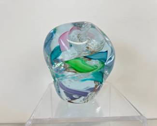Lot 4360 Boyd Miller Blown Crystal Swirl Paperweight Signed
