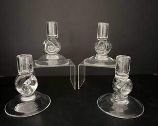 Lot 4404 Steuben Glass Scroll Candlestick Holders Signed