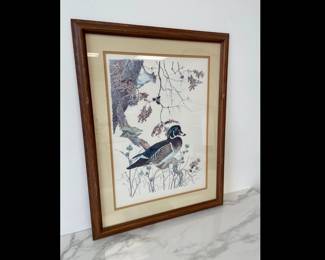 Lot 4481 Vintage Wood Duck Lithograph Wall Art Artist Signed Robin Hill