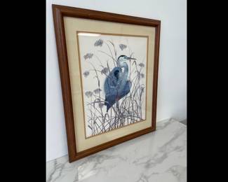 Lot 4479 Vintage Great Blue Heron Lithograph Wall Art Artist Signed Robin Hill