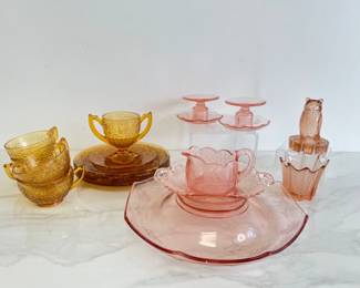 Lot 4445 Vintage Pink Depression Glass Amber Glass