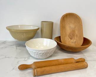 Lot 4340 Vintage English Pottery Spode TG Green Ltd Wooden Dough Bowls Rolling Pins