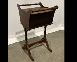 Lot 4304 Vintage Standing Wood Sewing Box Notions