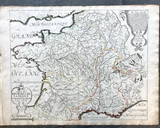Lot 968 Antique Map Carte des rivieres de la France Nicolas Sanson 1641 Hand Colored