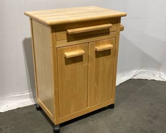 Lot 3044 Rolling Wooden Butchers Block Kitchen Cart
