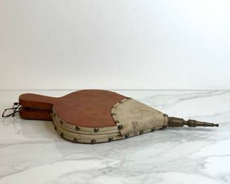 Lot 4374 Vintage Fireplace Wooden Leather Bellows