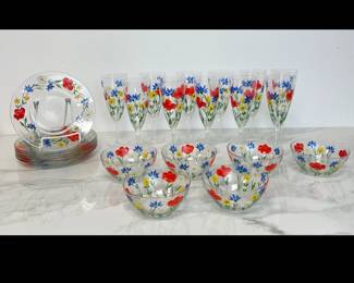 Lot 4377 Vintage Hand Painted Floral Plates Bowls Glasses