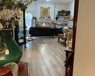 Looking into the living room and register area