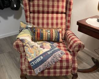 Upholstered wing back reclining chair, textiles
