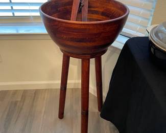 Wonderful teak salad bowl on stand with serving pieces