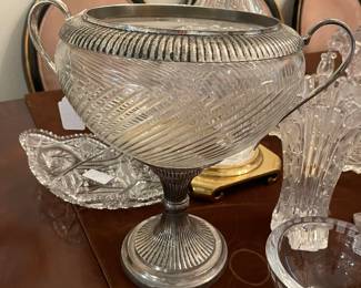 Vintage Trophy glass bowl with silver plate